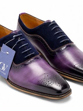 Gino Vitale Men’s Purple Leather Suede Oxford Dress Shoes Size 9 New